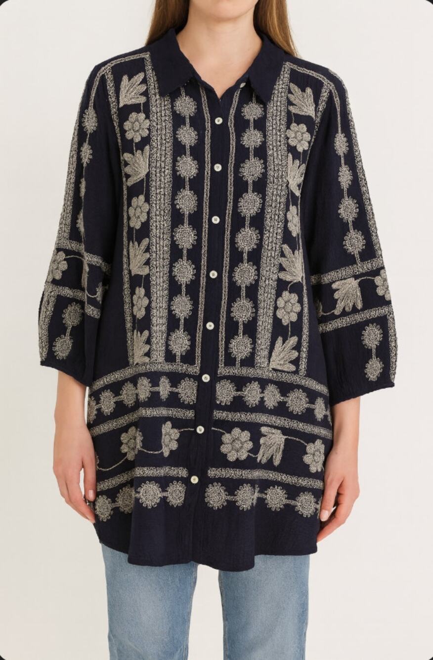 Johnny Was Workshop Black Embroidered Tunic Top Womens Top XL Lag N Look